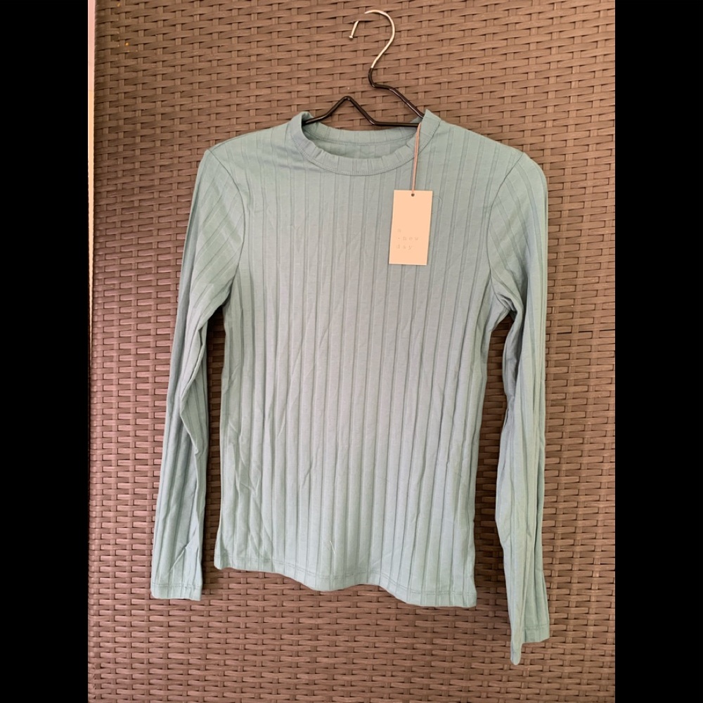 A New Day Womens Ribbed Solid Long Sleeve Slim Fit